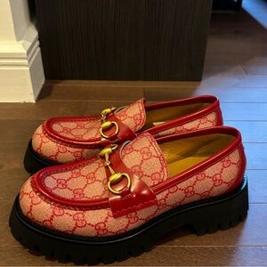 Gucci Red GG Supreme Chunky Loafers